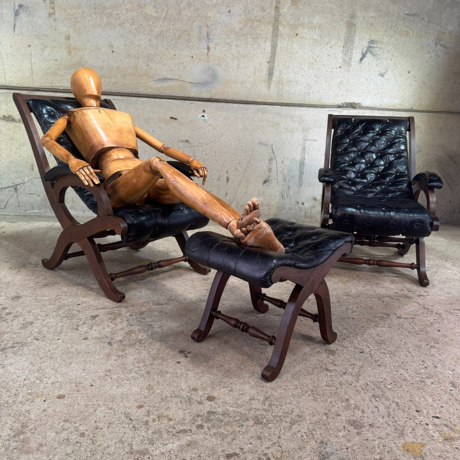 Pair Of 1940s Spanish Slipper Chairs With Footstool – Pierre Lottier For Valenti photo furniture