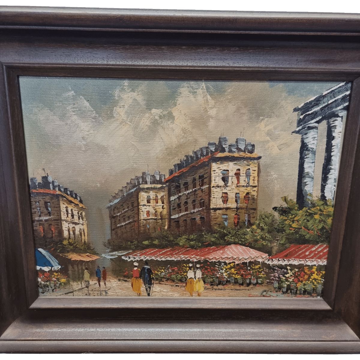 Vintage Oil Painting With Parisian Flower Market Frederic, 1970s photo for sale