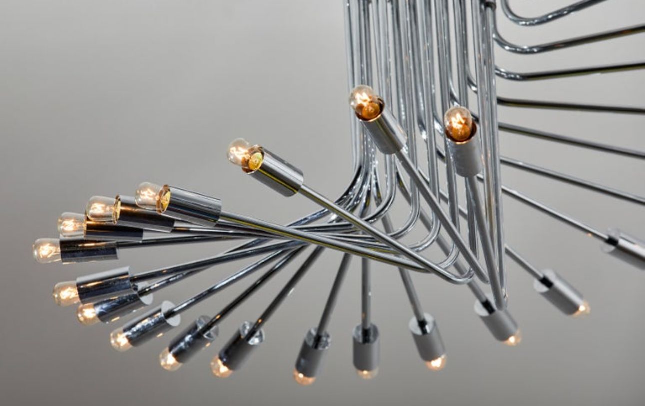 Ultra Rare Italian Spiral Chrome Chandelier By Gaetano Sciolari, 1970s photo Lighting