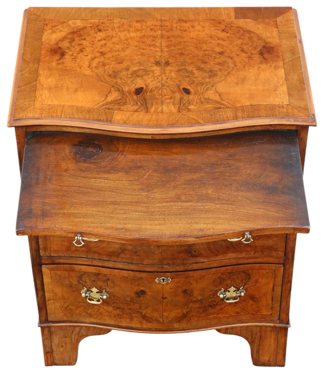 Antique C.1920 Georgian Revival Burr Walnut Serpentine Chest Of Drawers – Fine Quality With Brushing Slide photo 1995.0