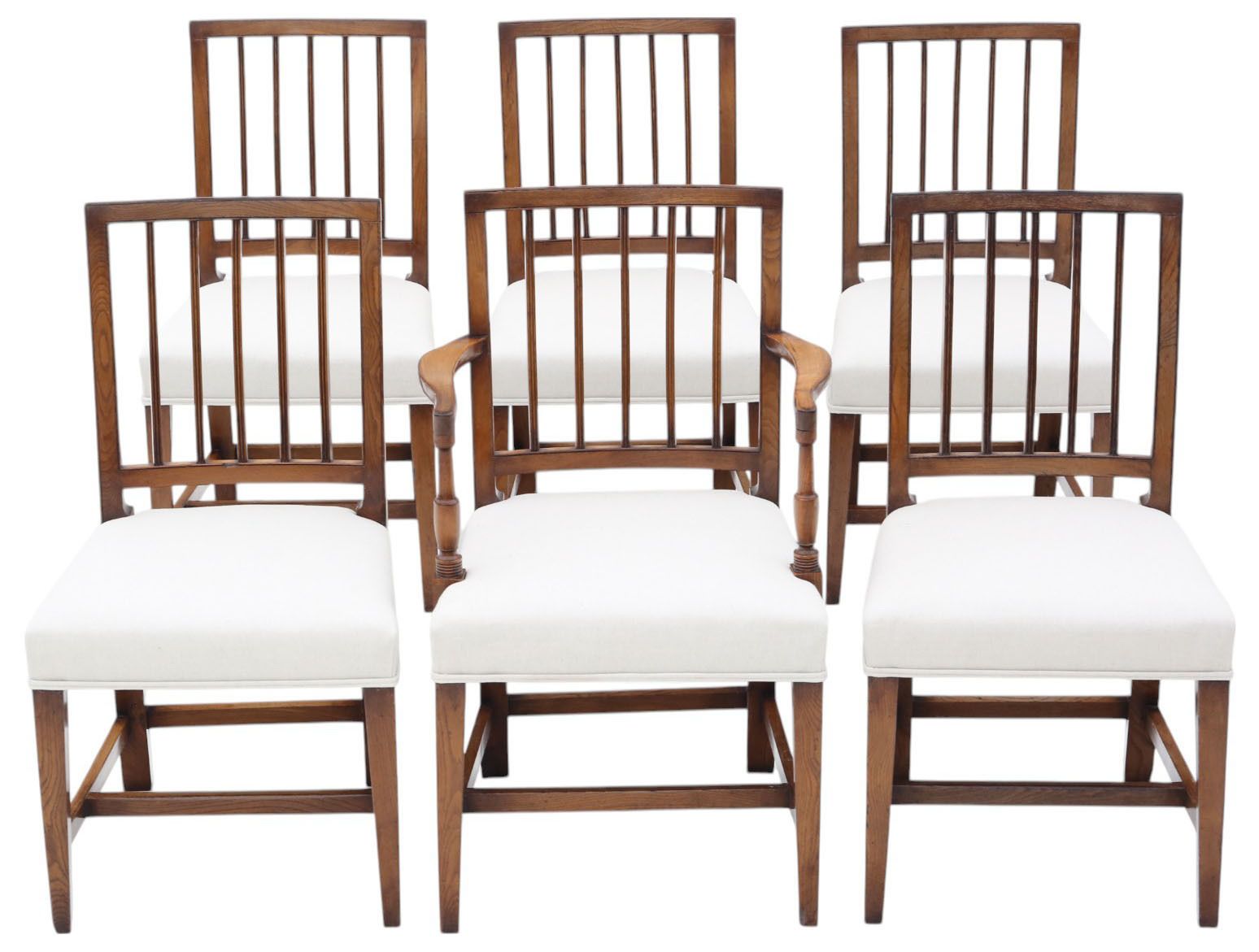 Antique Set Of 6 (5 Plus 1) Early 19th Century Elm Kitchen & Dining Chairs – High Quality Original