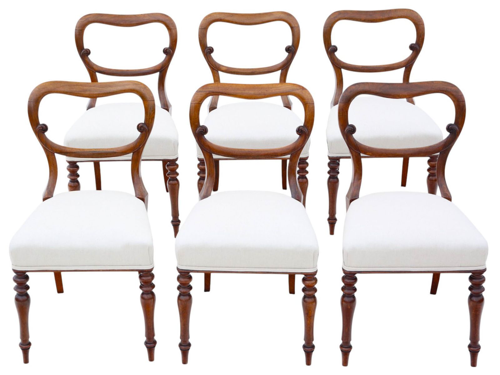 Antique Set Of 6 Victorian Rosewood Balloon Back Dining Chairs – Mid 19th Century, High Quality Originals