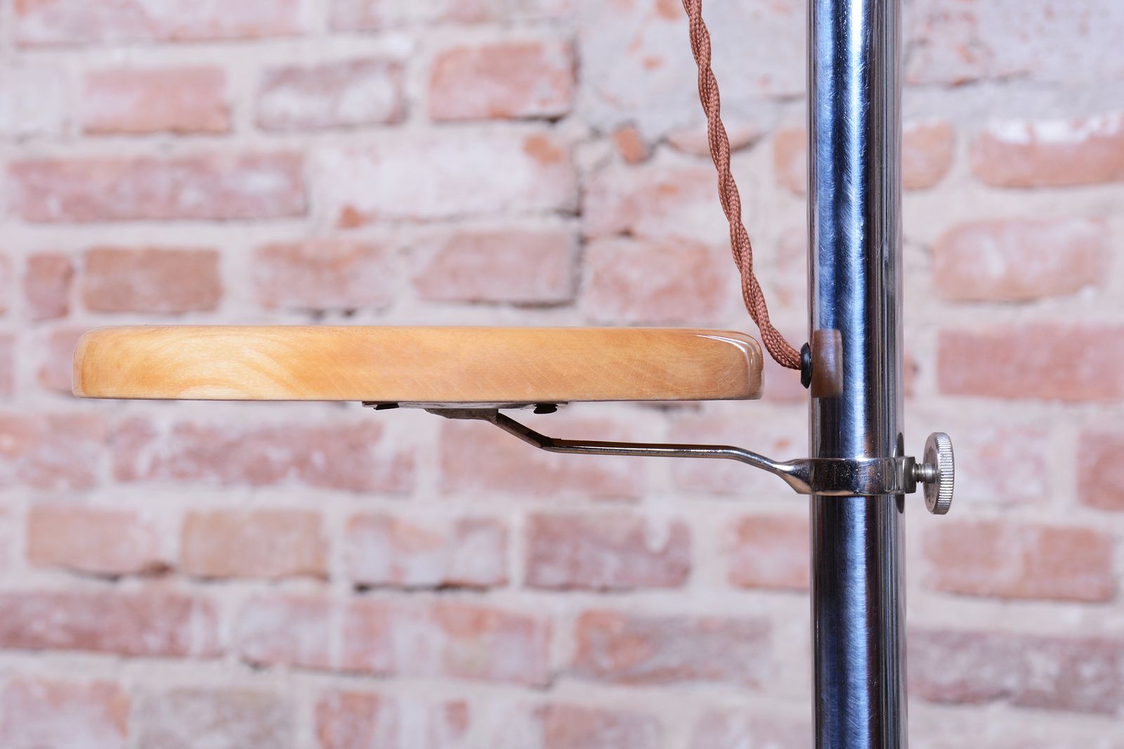 Restored Bauhaus Floor Lamp, Chrome, Beech, Opaline Milk Glass, Czech, 1930s photo vinterior
