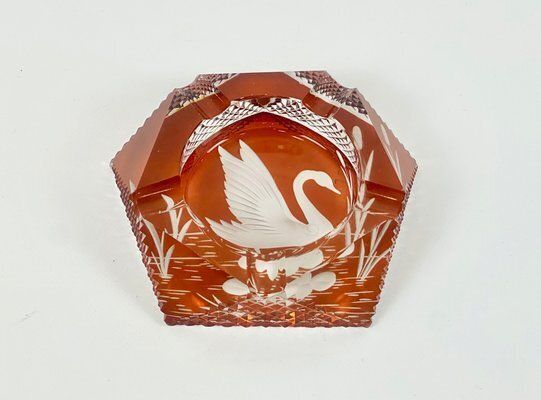 Polish Glass Ashtray With Swan From Julia Glassworks, 1960s photo buy
