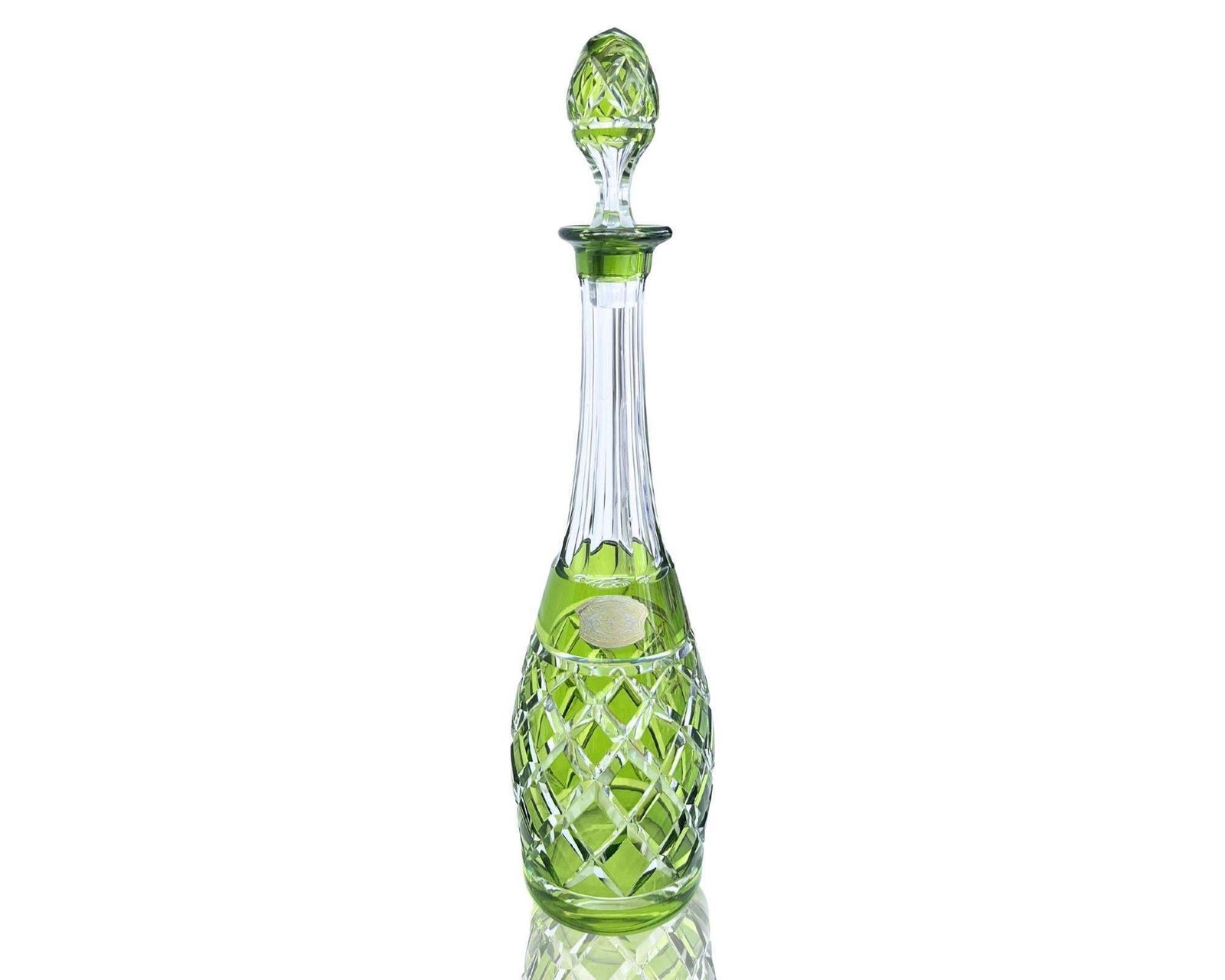 Val Saint Lambert Crystal Decanter | Chartreuse Green | Cut Glass