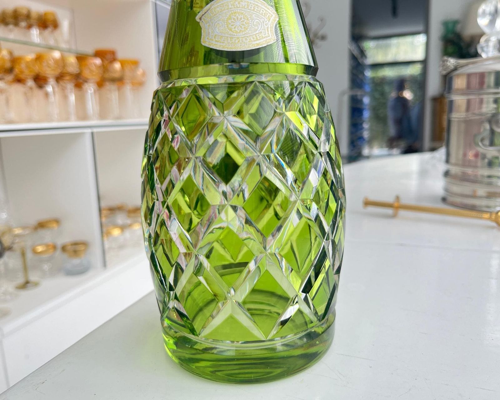 Val Saint Lambert Crystal Decanter | Chartreuse Green | Cut Glass photo buy