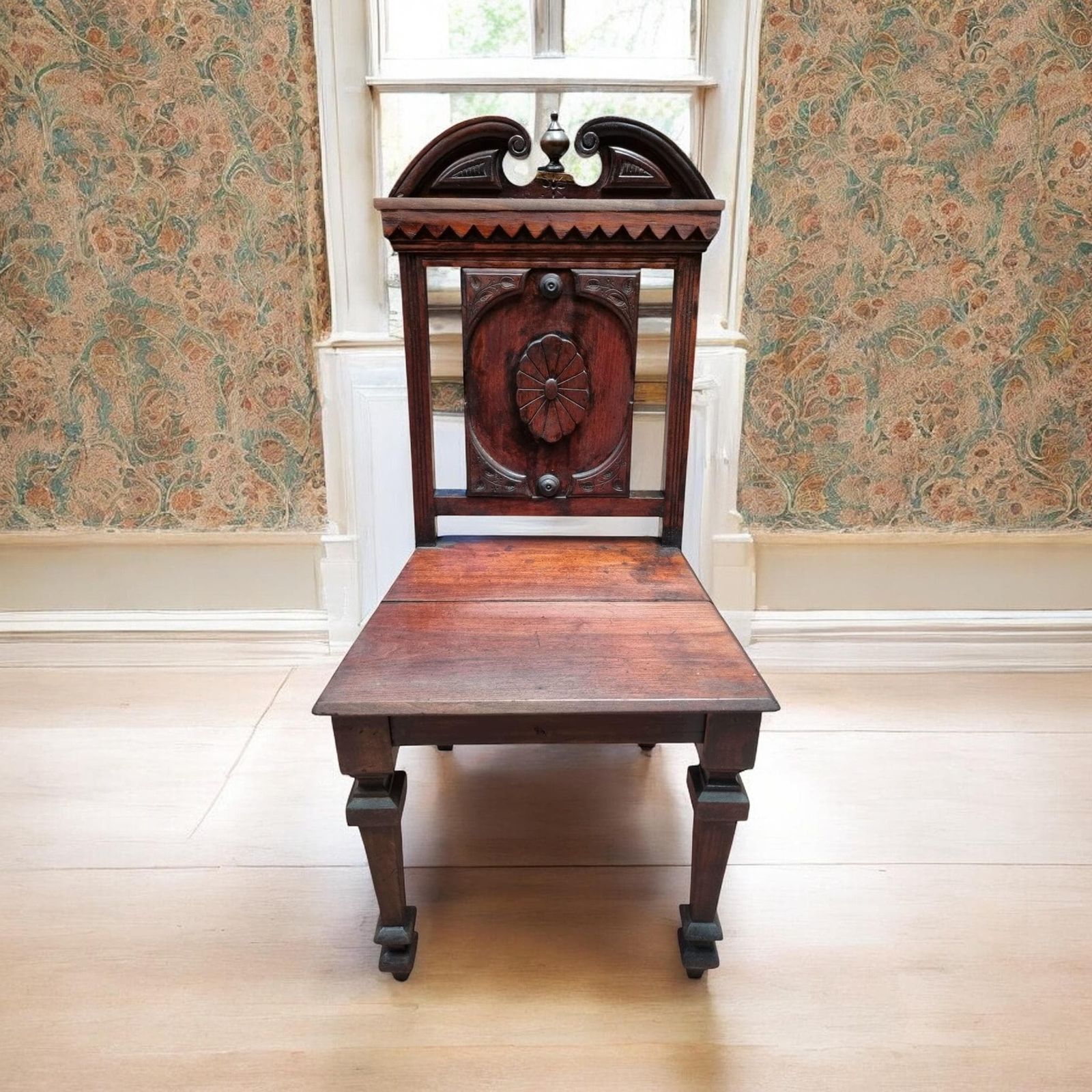 Antique Mahogany Hall Chair / Highly Carved C1840