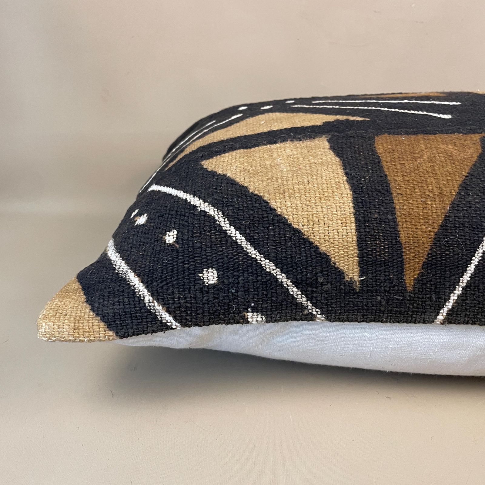 African Cushion Bogolan Mud Cloth Style Pillow Feather Filled 60x40cm Geometric Feather Filled Kilim Handwoven Brown Black Rectangle photo Textiles