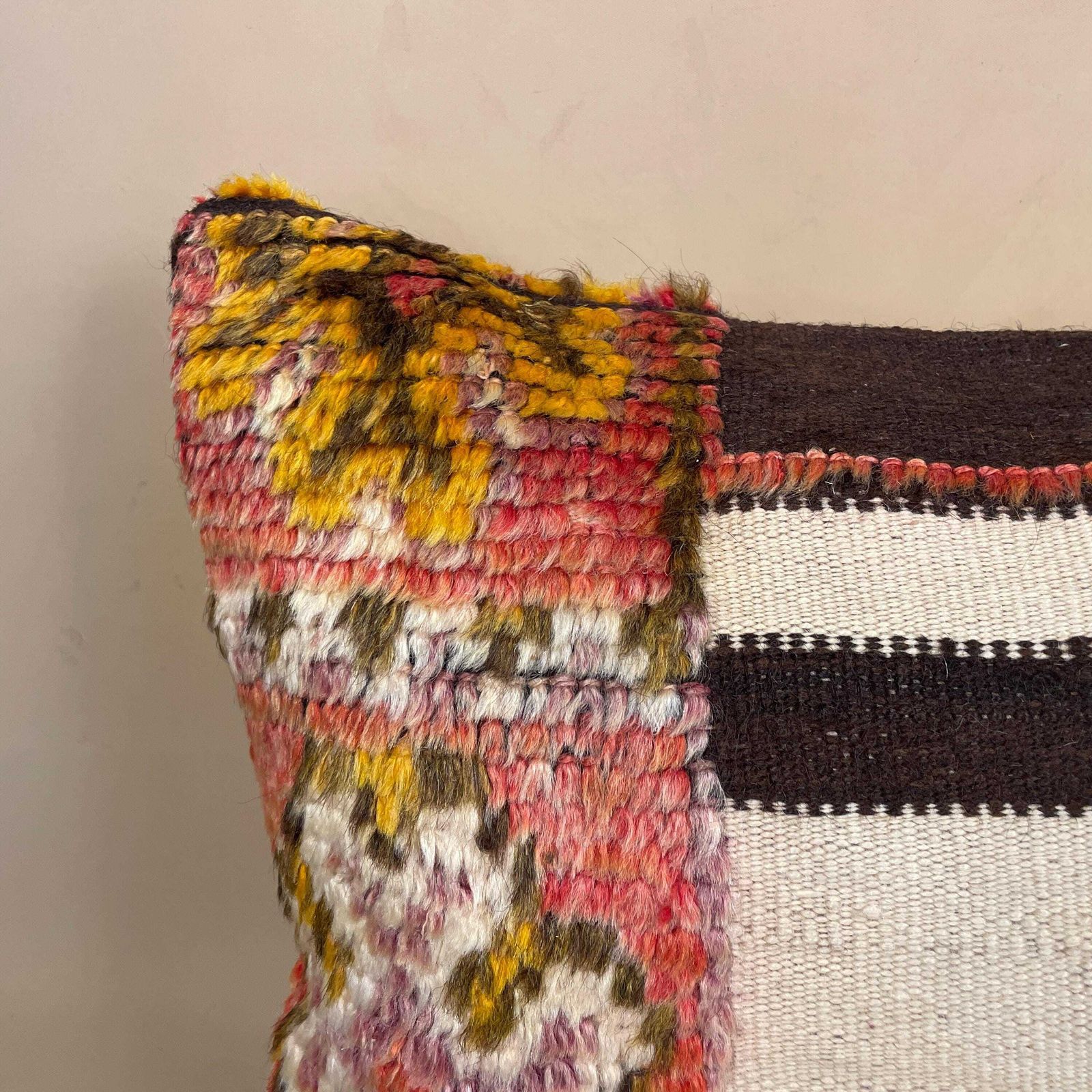 Moroccan Berber Kilim Blend Cushion Carpet Pillow Feather Handmade 55x35cm Beige Red Abstract Feather Filled Handwoventraditional Rectangle photo furniture