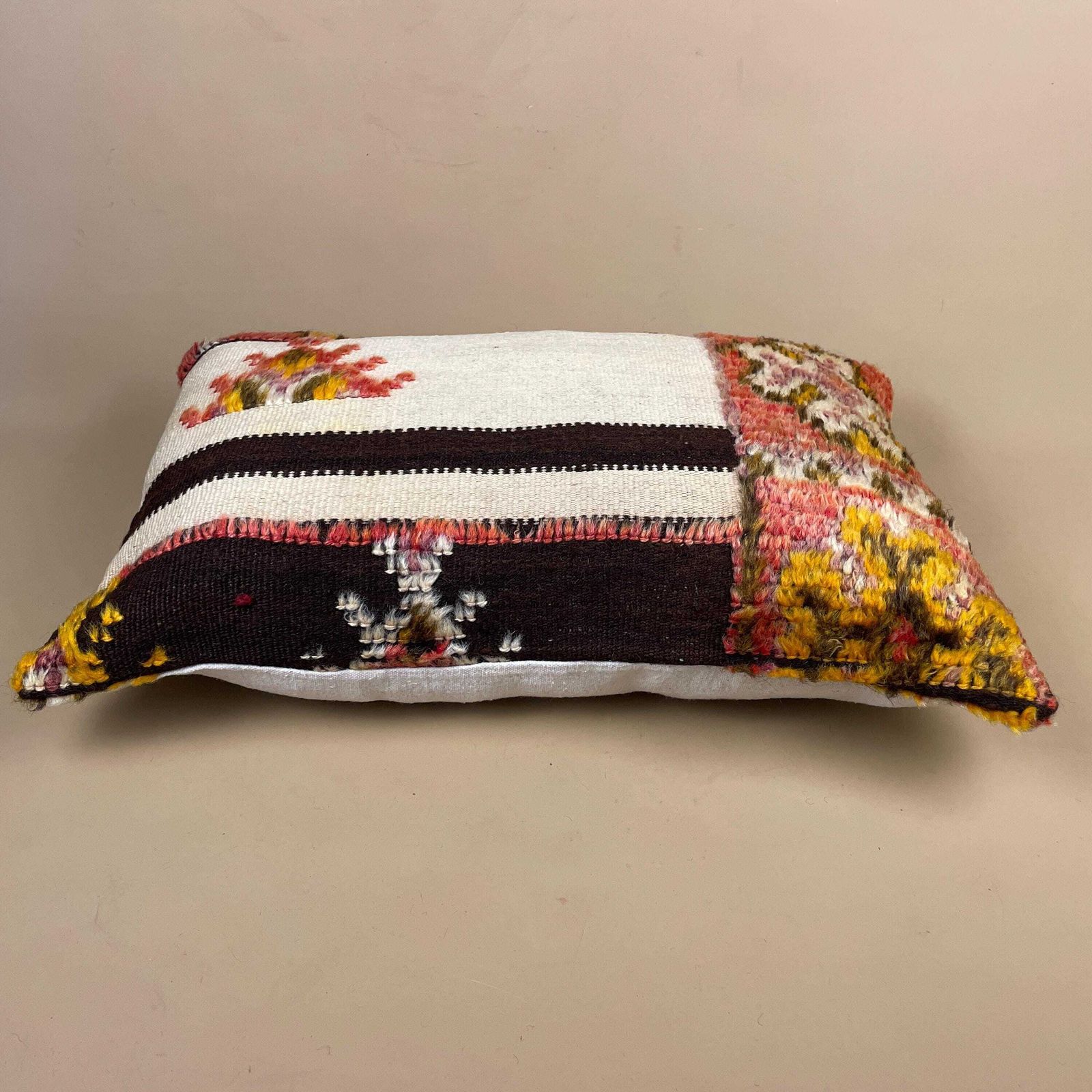 Moroccan Berber Kilim Blend Cushion Carpet Pillow Feather Handmade 55x35cm Beige Red Abstract Feather Filled Handwoventraditional Rectangle photo for sale