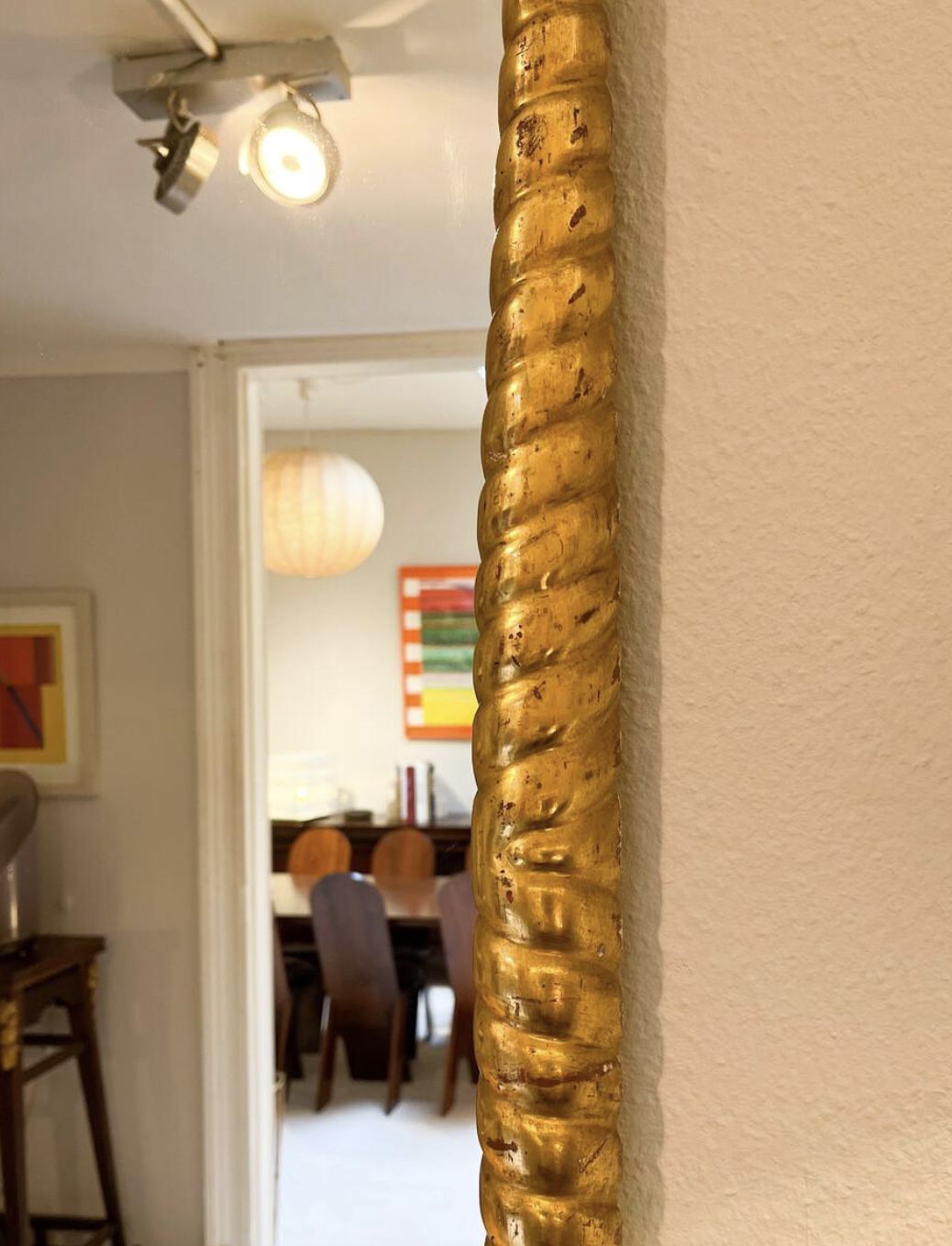 Mid Century Twisted Gilded Wood Mirror Attribued To Osvaldo Borsani, 1950s photo furniture