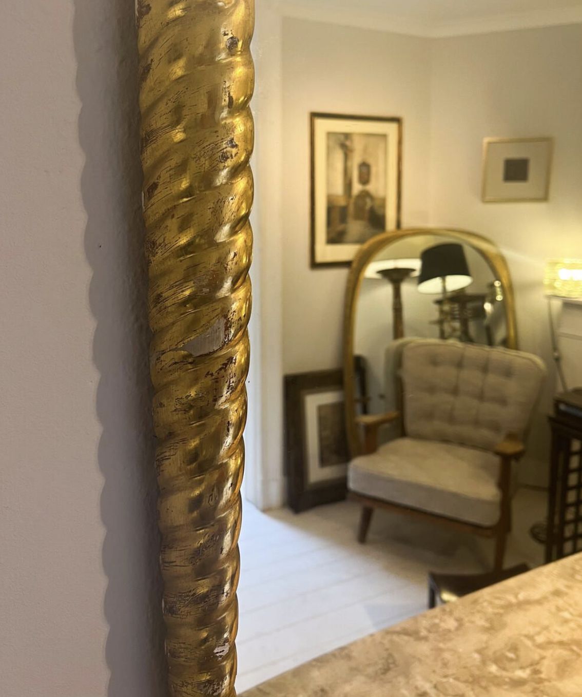 Mid Century Twisted Gilded Wood Mirror Attribued To Osvaldo Borsani, 1950s photo vinterior