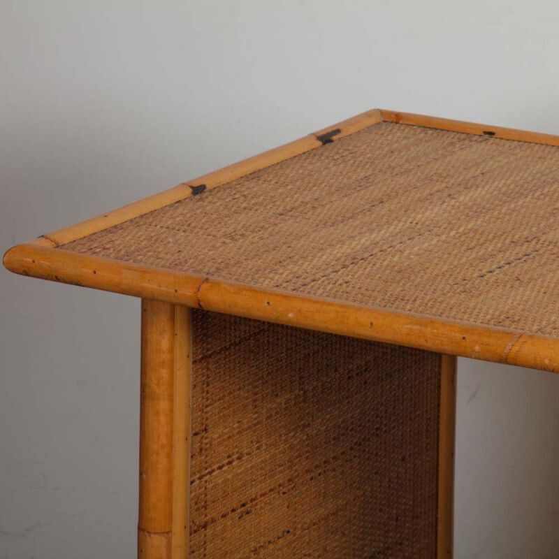 Vintage Wicker, Bamboo And Brass Desk By Dal Vera, 1970s photo for sale