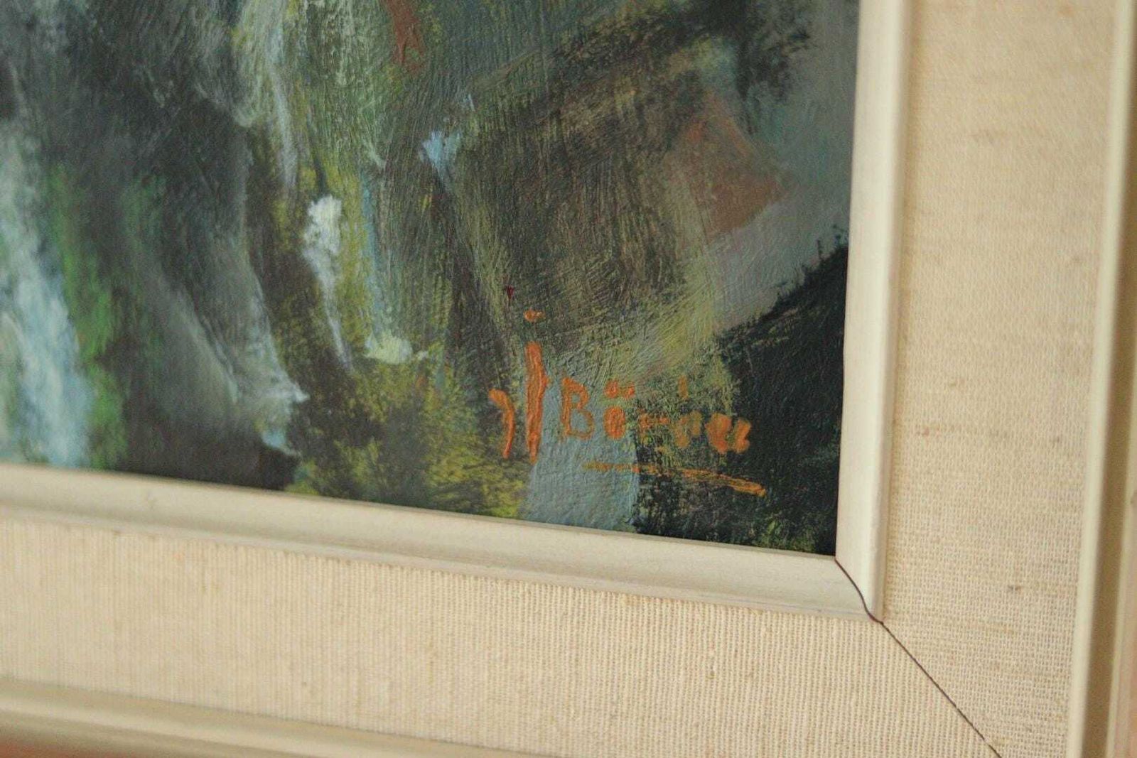 photo furniture Original Swedish Oil On Panel Painting "Waterfall" By John Börén | Vintage & Framed – 58 × 37 Cm | 22.8 × 14.6 In