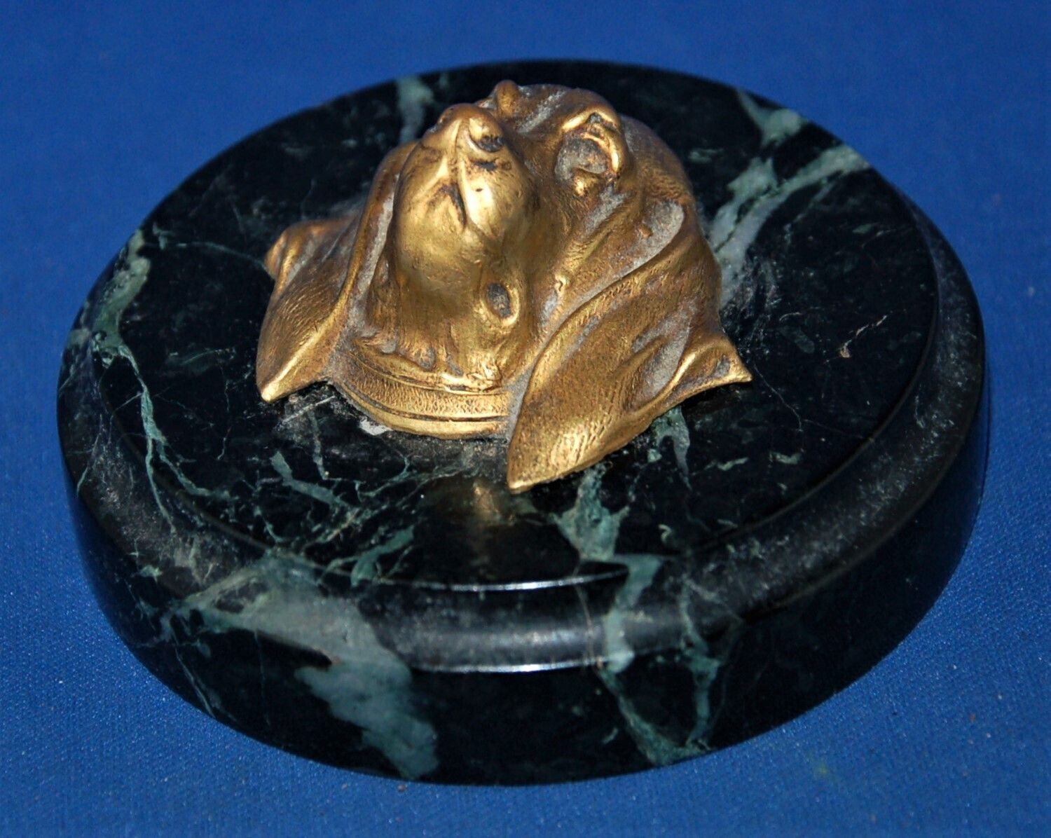 A Stunning Antique Gilt Brass Or Bronze Bloodhound Dog Head Marble Paperweight photo for sale