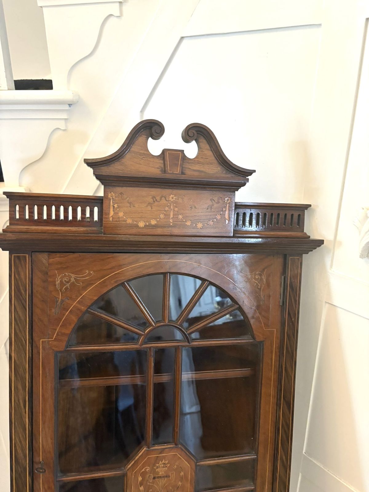 Unusual Antique 19th Century Quality Inlaid Rosewood Hanging Corner Cabinet photo for sale