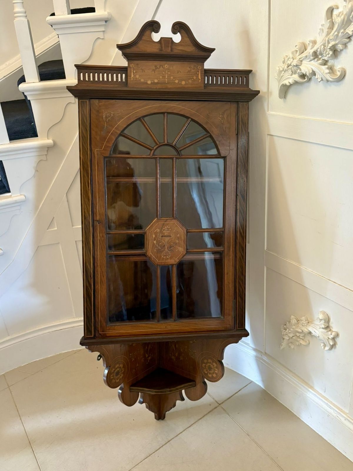 Unusual Antique 19th Century Quality Inlaid Rosewood Hanging Corner Cabinet photo buy
