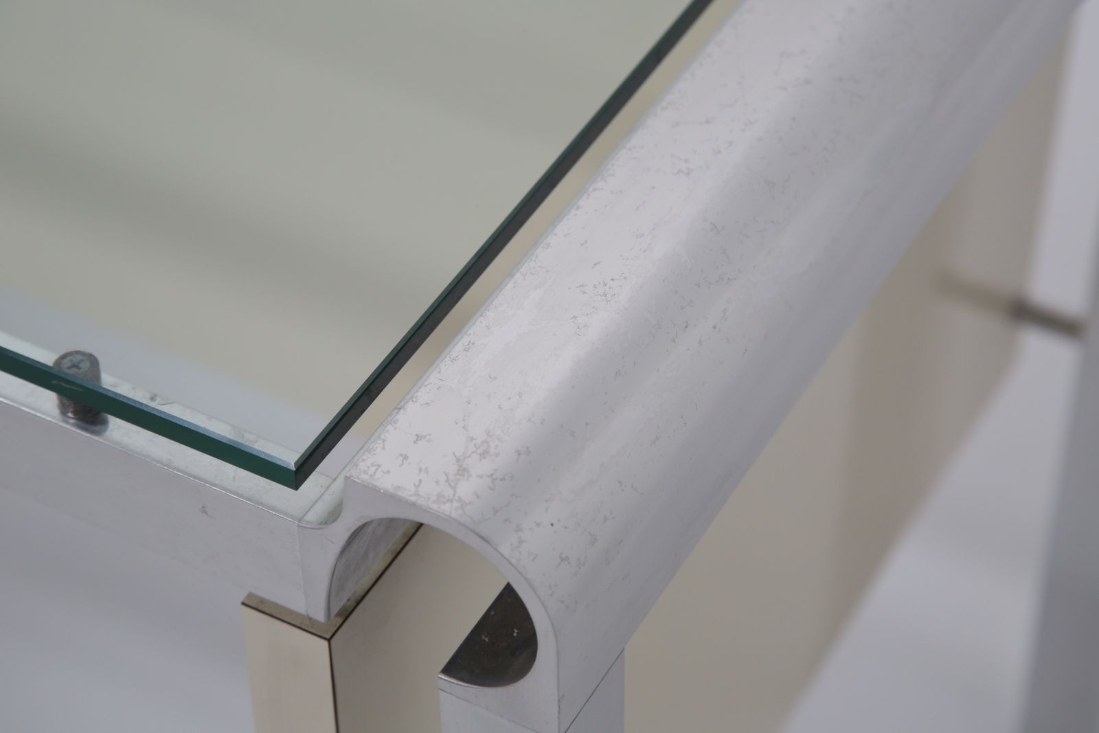 photo for sale Pierre Cardin Architectural Desk: In Cream Lacquer & Chrome With Glass Top, 1970s