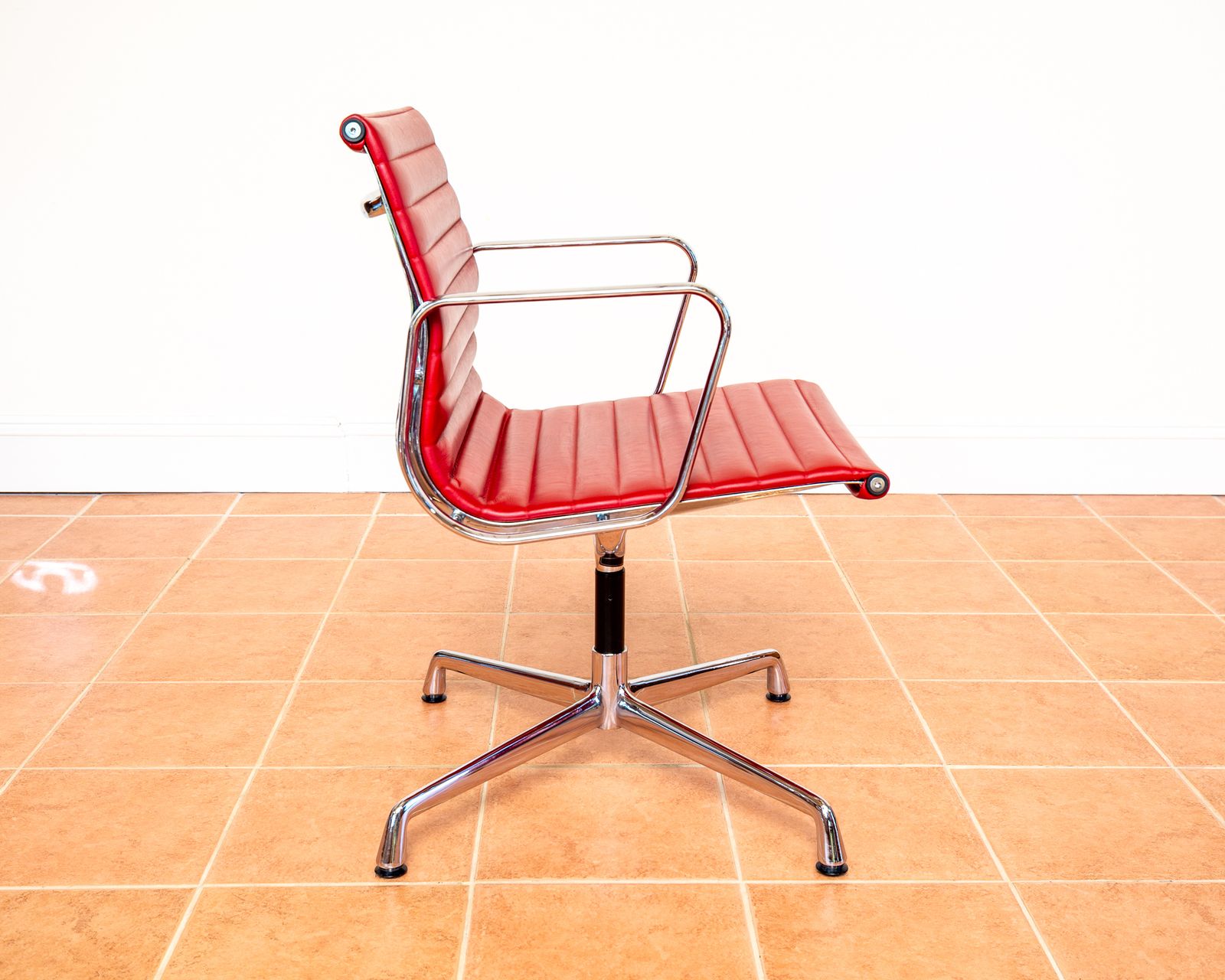 Eames Ea108 Armchair By Icf 1 Of 4 Mcm 1970s Swivel Red Leather Chrome Aluminium Mid Century Executive Office Conference Chair photo vinterior