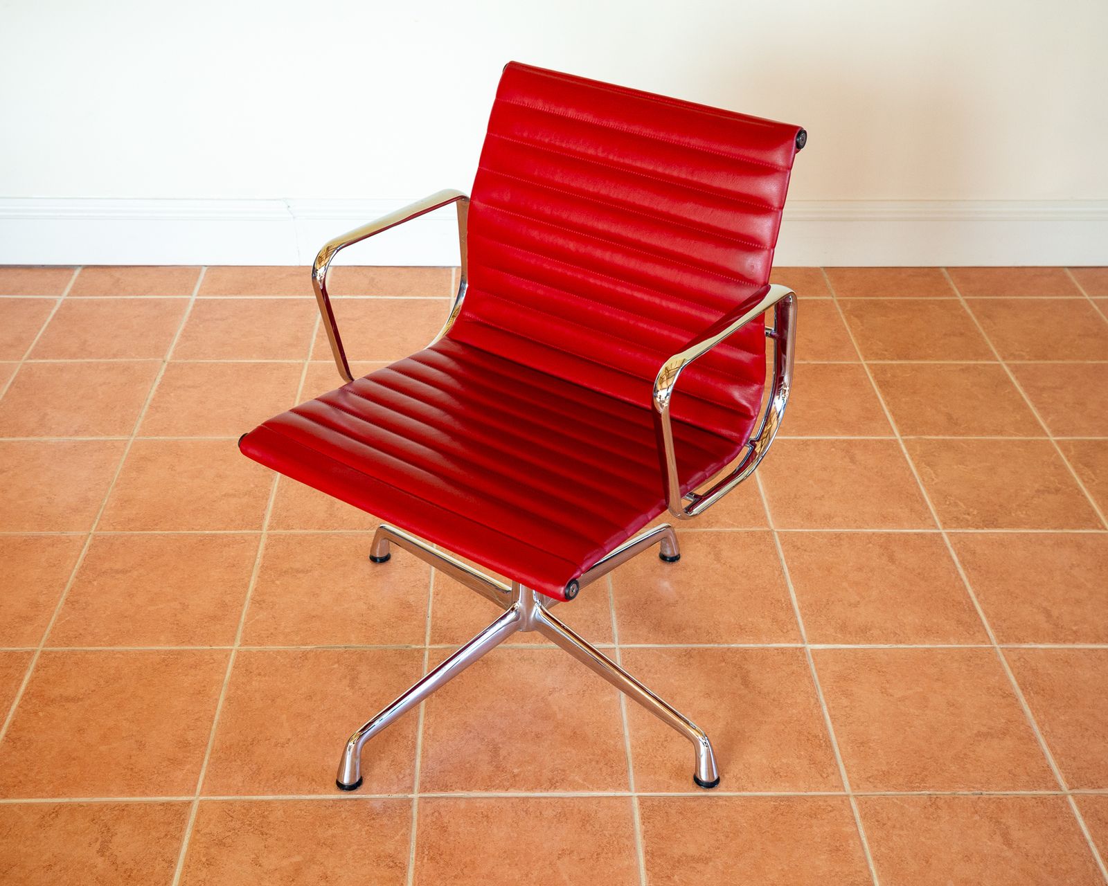 Eames Ea108 Armchair By Icf 1 Of 4 Mcm 1970s Swivel Red Leather Chrome Aluminium Mid Century Executive Office Conference Chair photo buy