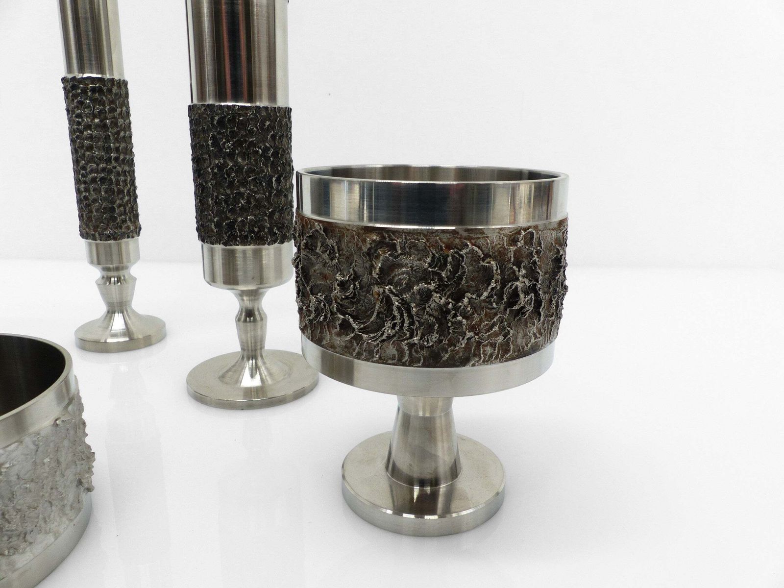 Set Of 5 Brutalist Steel Vases And Bowls 1970 photo Home Decor