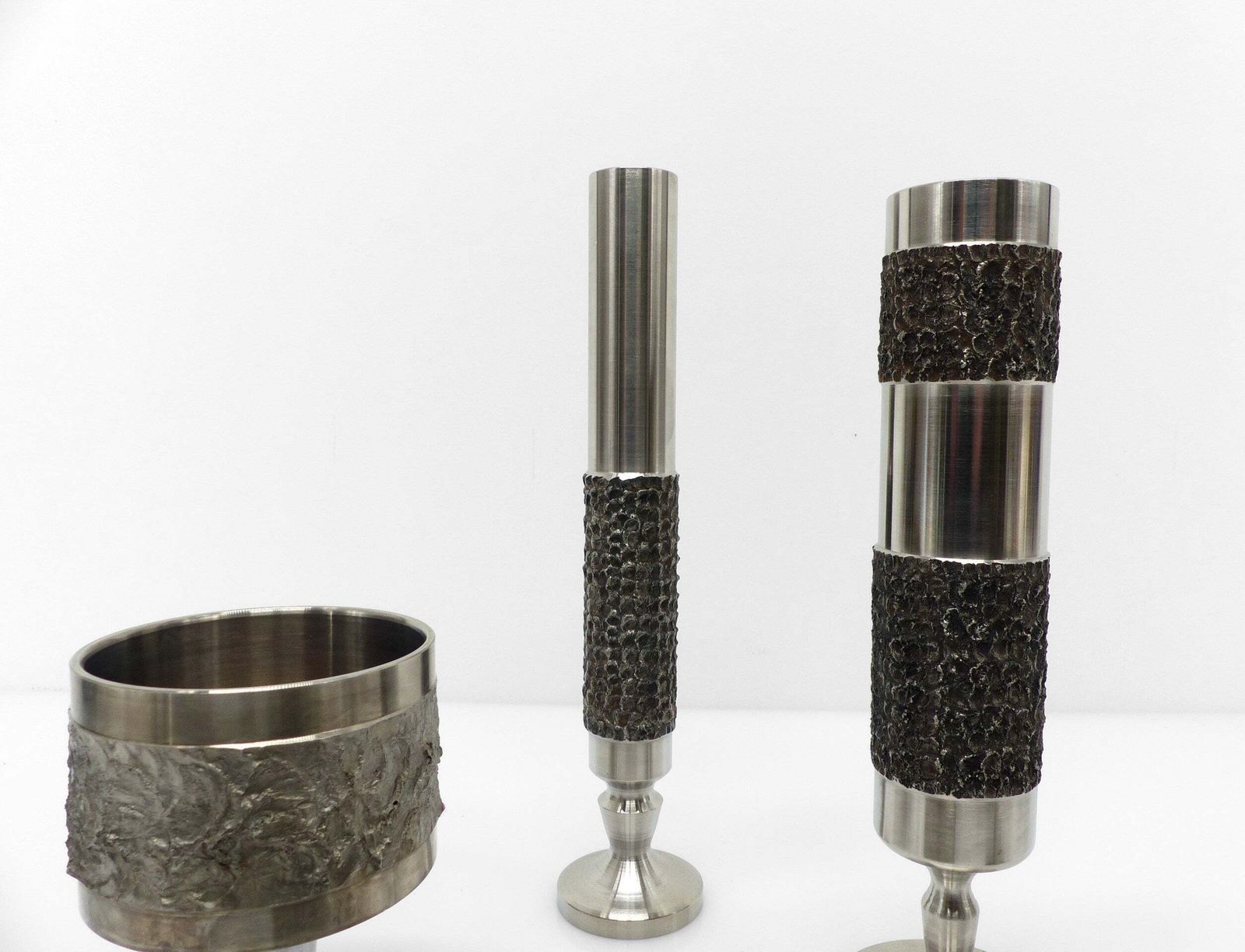 Set Of 5 Brutalist Steel Vases And Bowls 1970 photo vinterior