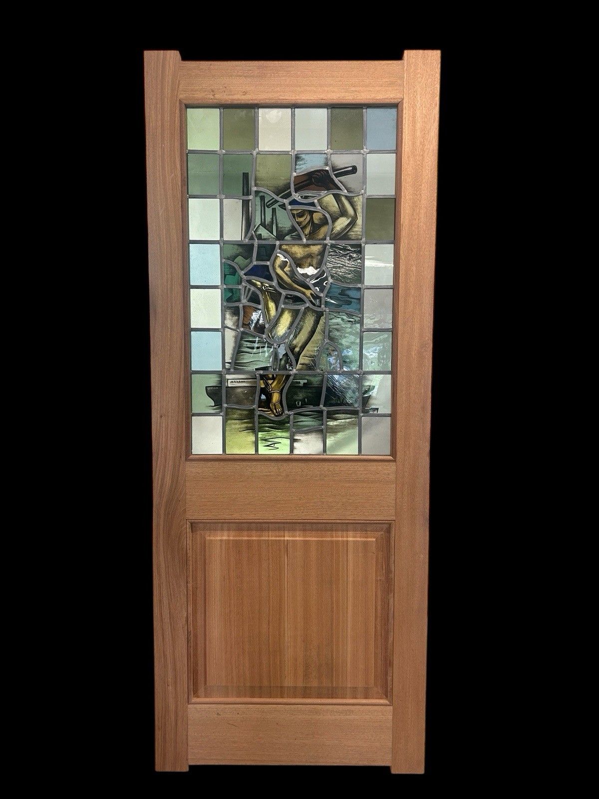 Hand Painted Stained Glass Front Door Antique Reclaimed Restored Wood Leaded Old