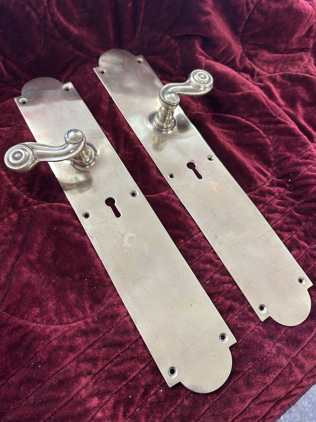 Large Pair Of Antique Brass Door Handles Old Victorian Period Reclaimed Nouveau photo furniture