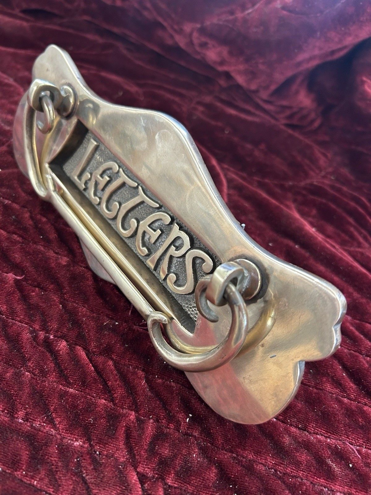 Antique Solid Bronze Front Door Letterbox Pull Old Reclaimed Period Victorian photo for sale