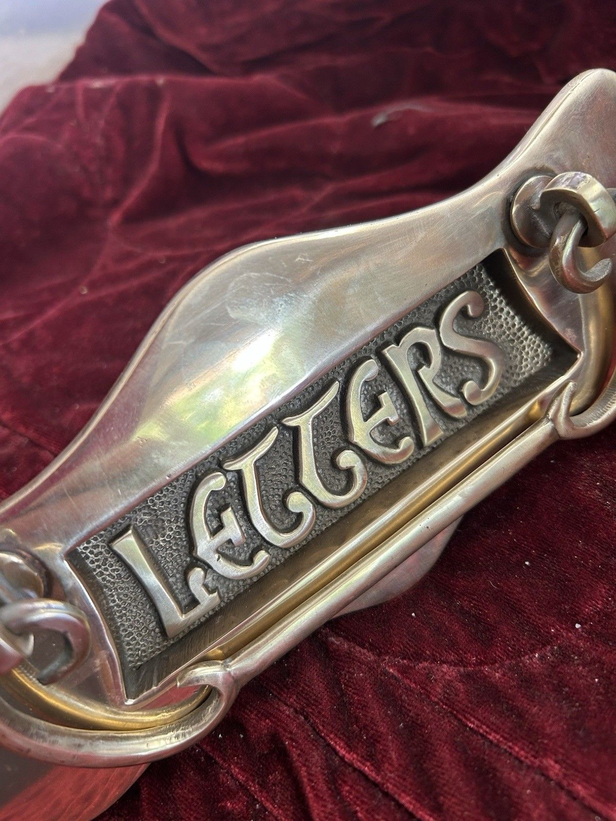 Antique Solid Bronze Front Door Letterbox Pull Old Reclaimed Period Victorian photo vinterior