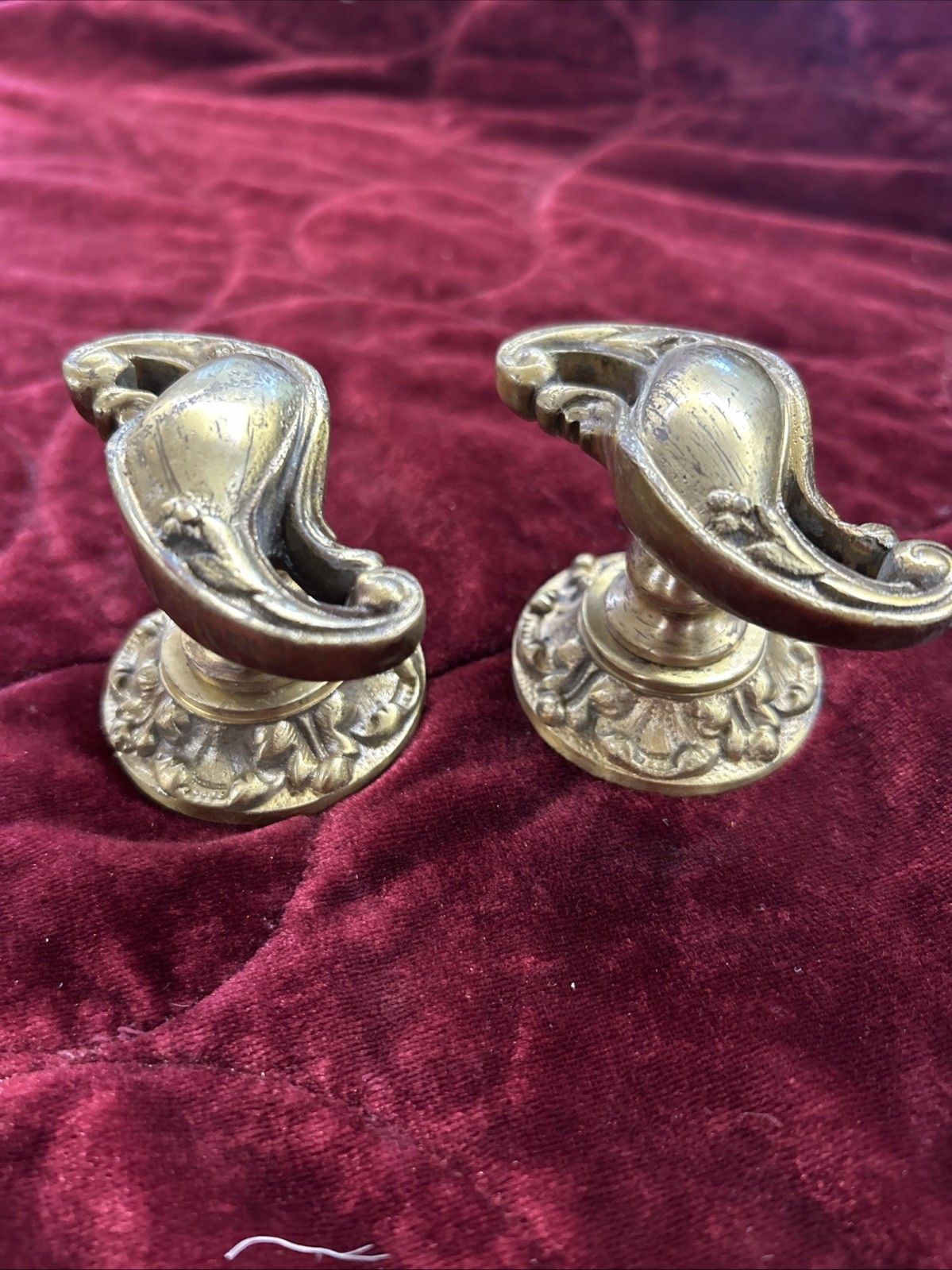 Pair Of Antique Gilt Brass Door Handles French Nouveau Unique Sets Push Pull Old photo for sale