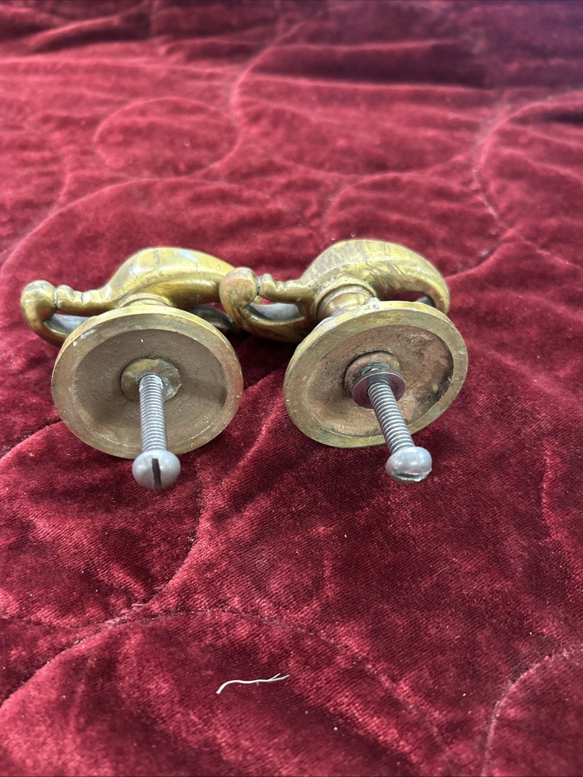 Pair Of Antique Gilt Brass Door Handles French Nouveau Unique Sets Push Pull Old photo buy