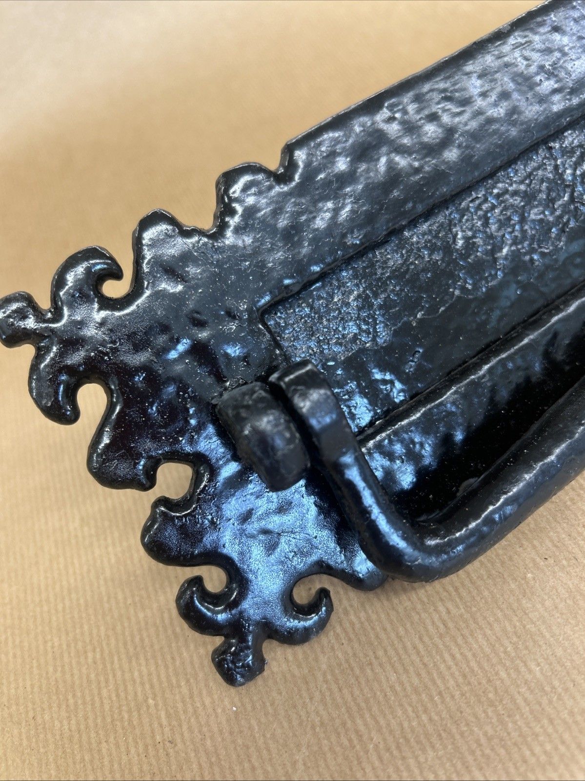 Old Antique Front Door Knocker Letterbox Period Cast Iron Gothic Tudor Metal Rec photo furniture