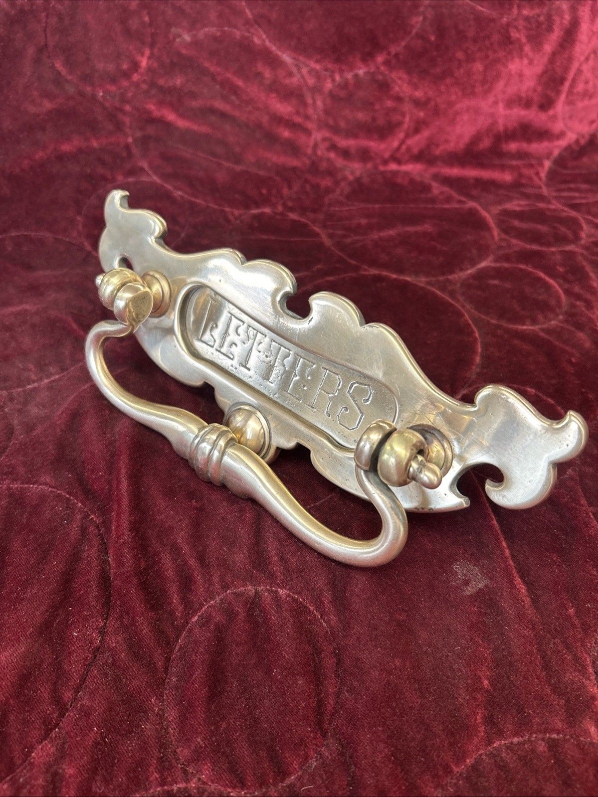 Antique Solid Brass Front Door Letterbox Knocker Old Reclaimed Period Victorian photo furniture