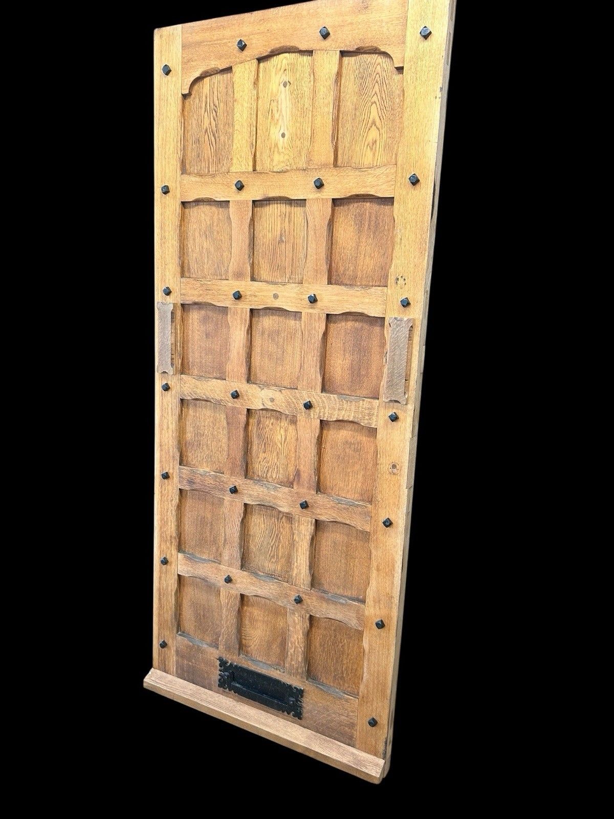 Solid Oak Front Door Old Antique Period Reclaimed Glass Cast Iron Refurbished photo for sale