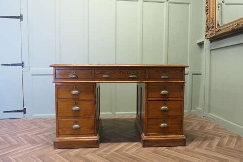 Heavy Quality Late Victorian Pitch Pine Pedestal Desk photo furniture