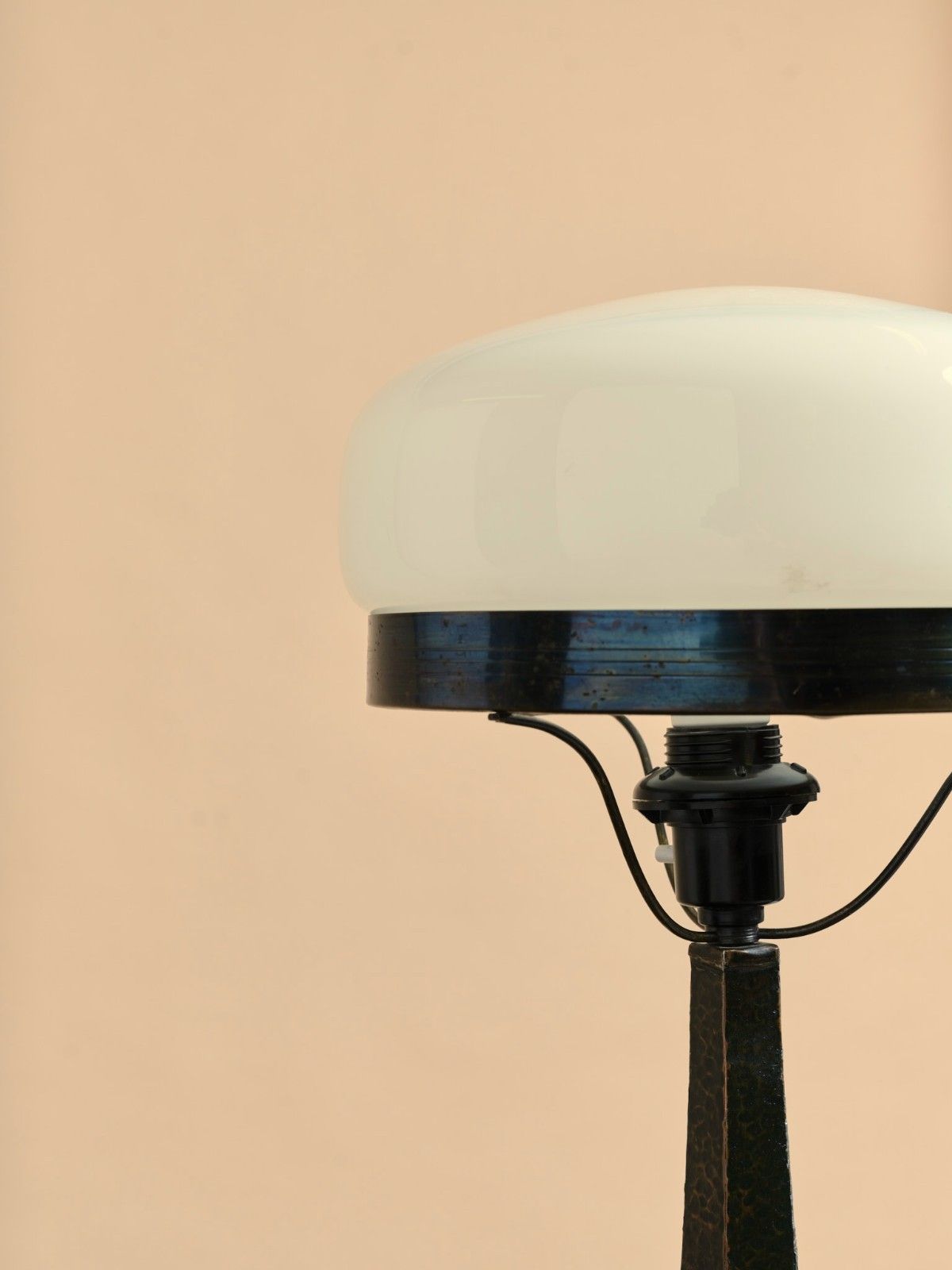 20thc Sculptural Table Lamp Art Nouveau Deco Brutalist Hammered Iron Mushroom photo Lighting