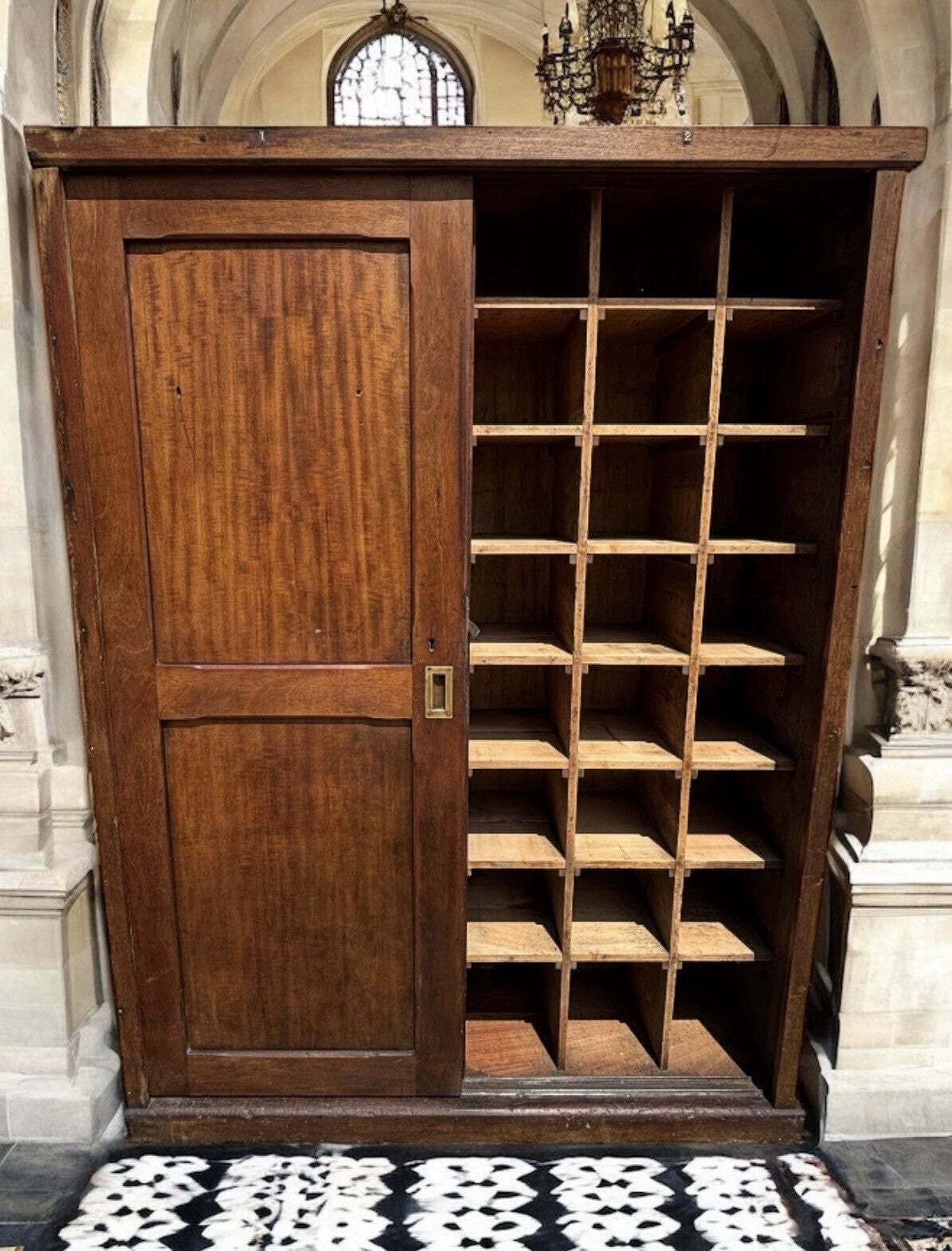Edwardian Shop Cupboard With Pigeon Holes And Shelving. Sliding Doors. photo furniture