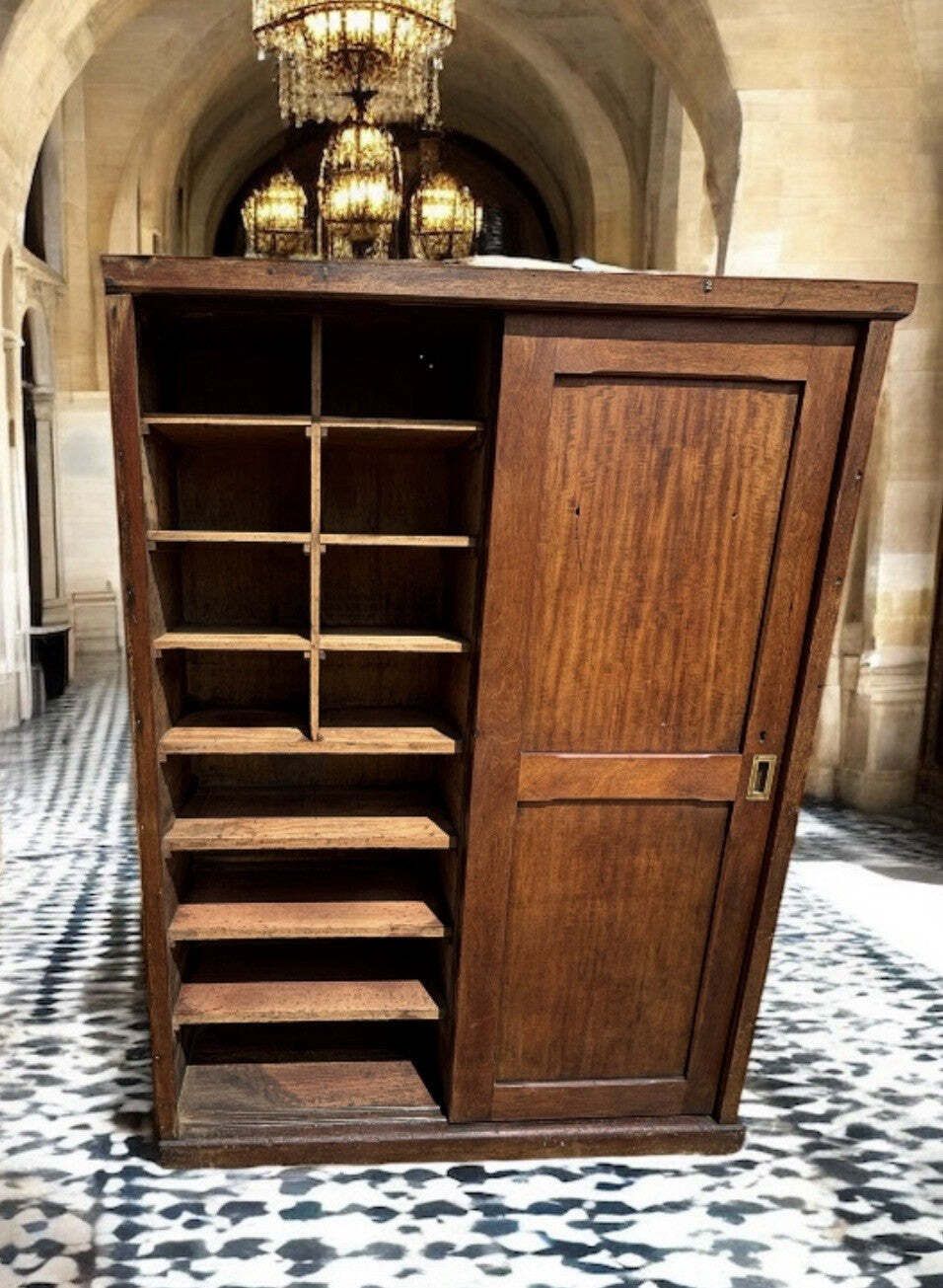 Edwardian Shop Cupboard With Pigeon Holes And Shelving. Sliding Doors. photo for sale