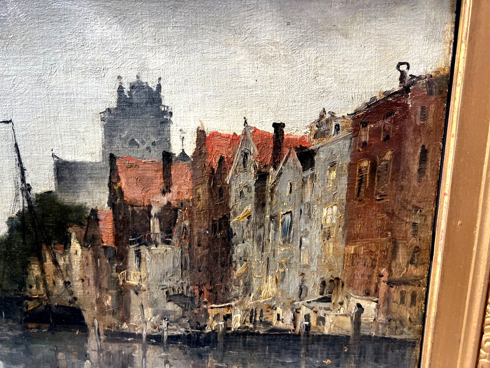 Oil On Canvas "View Of The City On The Canal" By Franck Boggs 19th Century photo buy