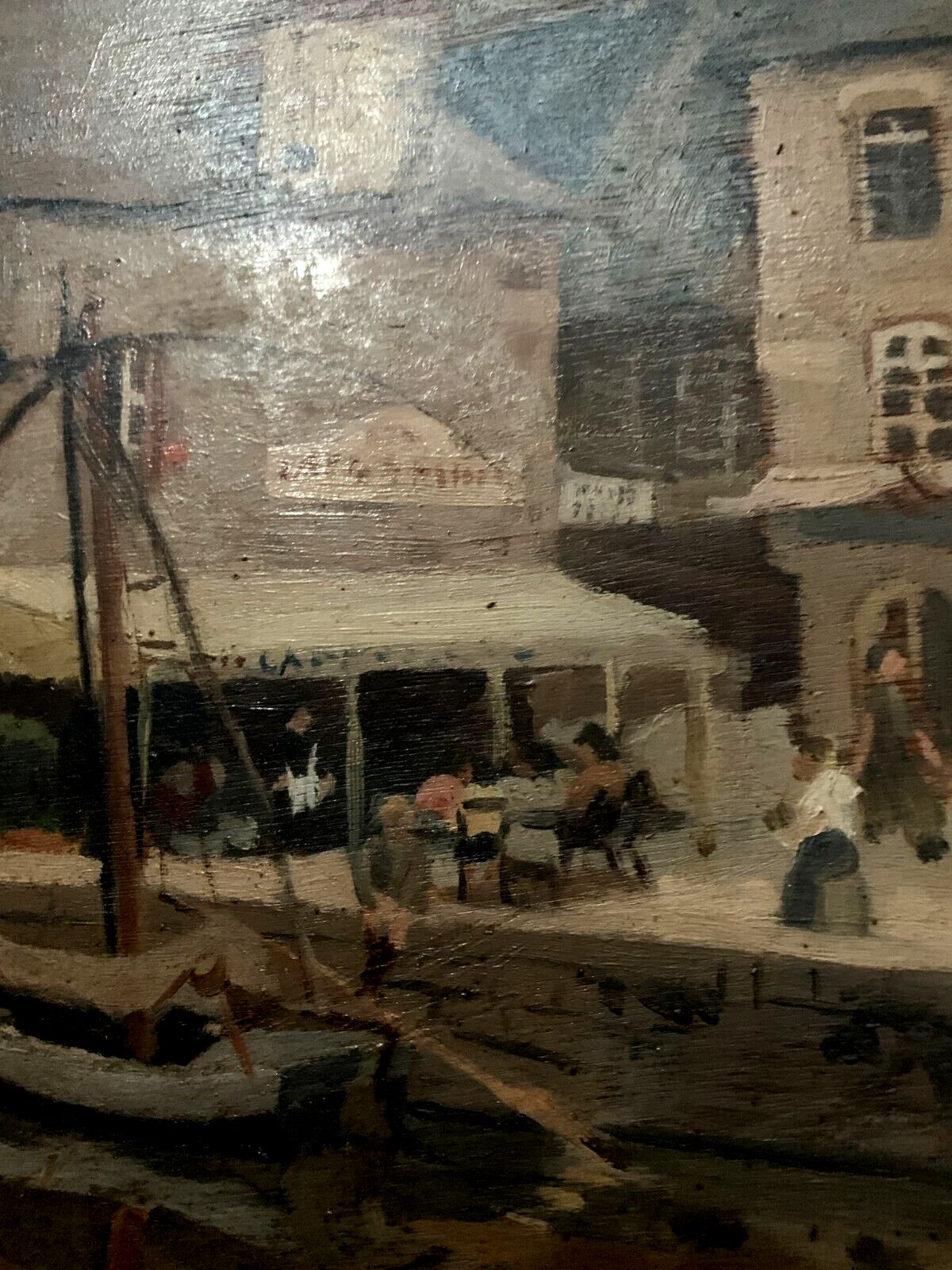 Huile Sur Toile Encadrée " Vue Sur Le Port " XX Siècle photo furniture