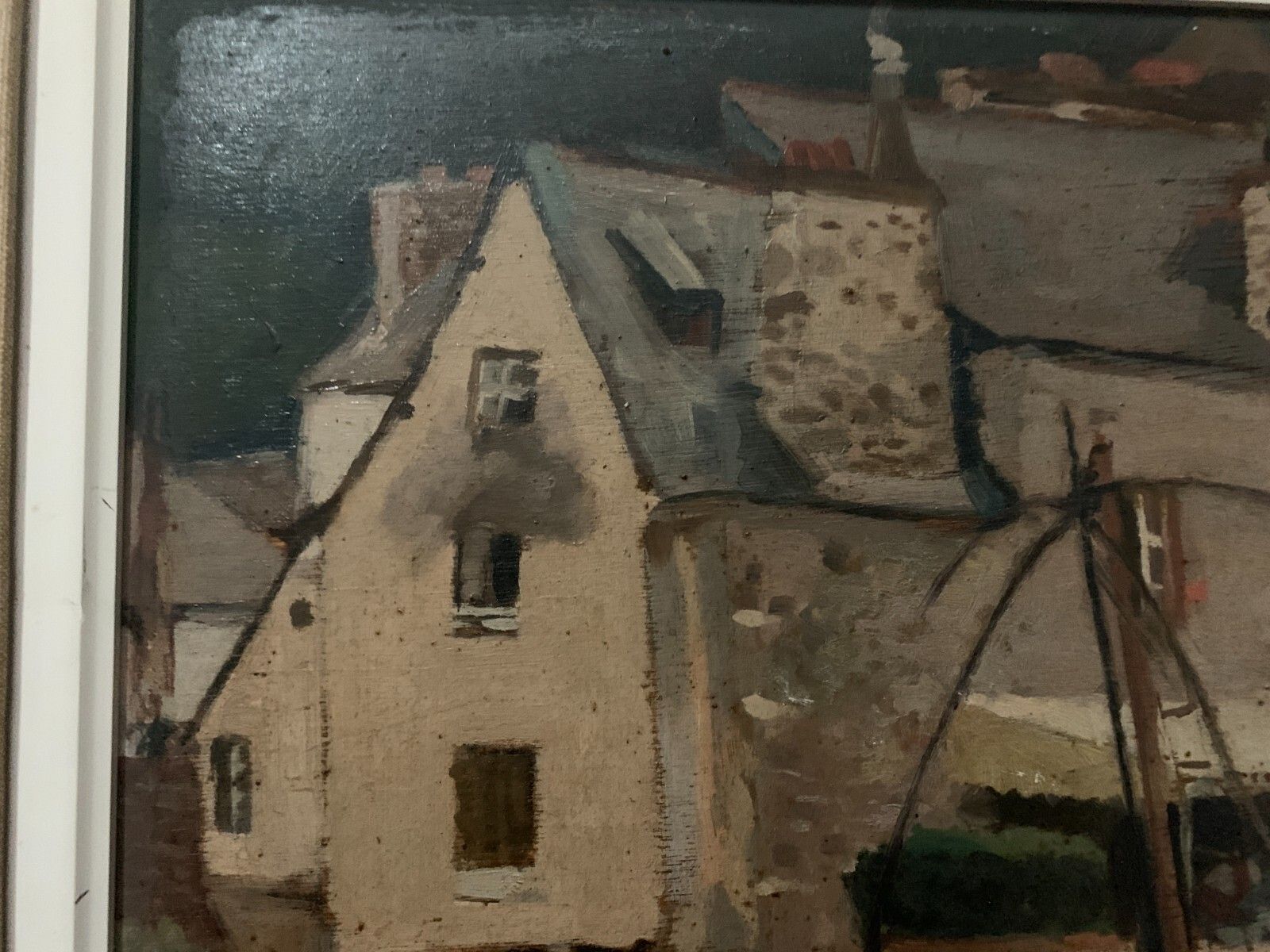 Huile Sur Toile Encadrée " Vue Sur Le Port " XX Siècle photo vinterior