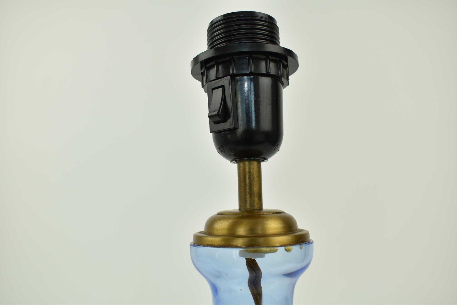 Vintage Laura Ashley Cornflower Blue Glass Table Lamp | Accent Light 1990 2000s Brass Bedside Buffet European British Coastal photo buy