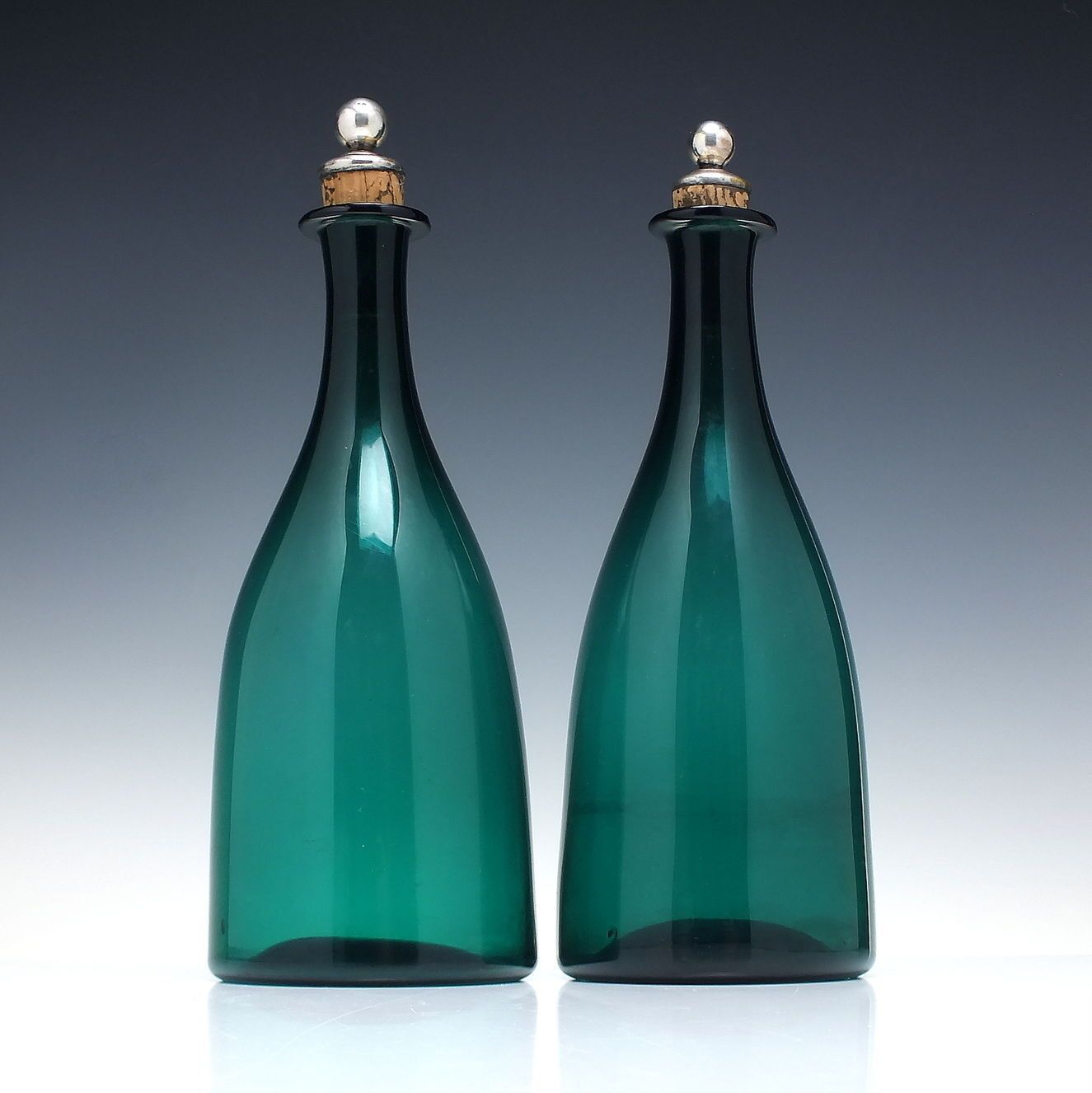 Pair Georgian Green Sugar Loaf Glass Decanters C1790 C1810