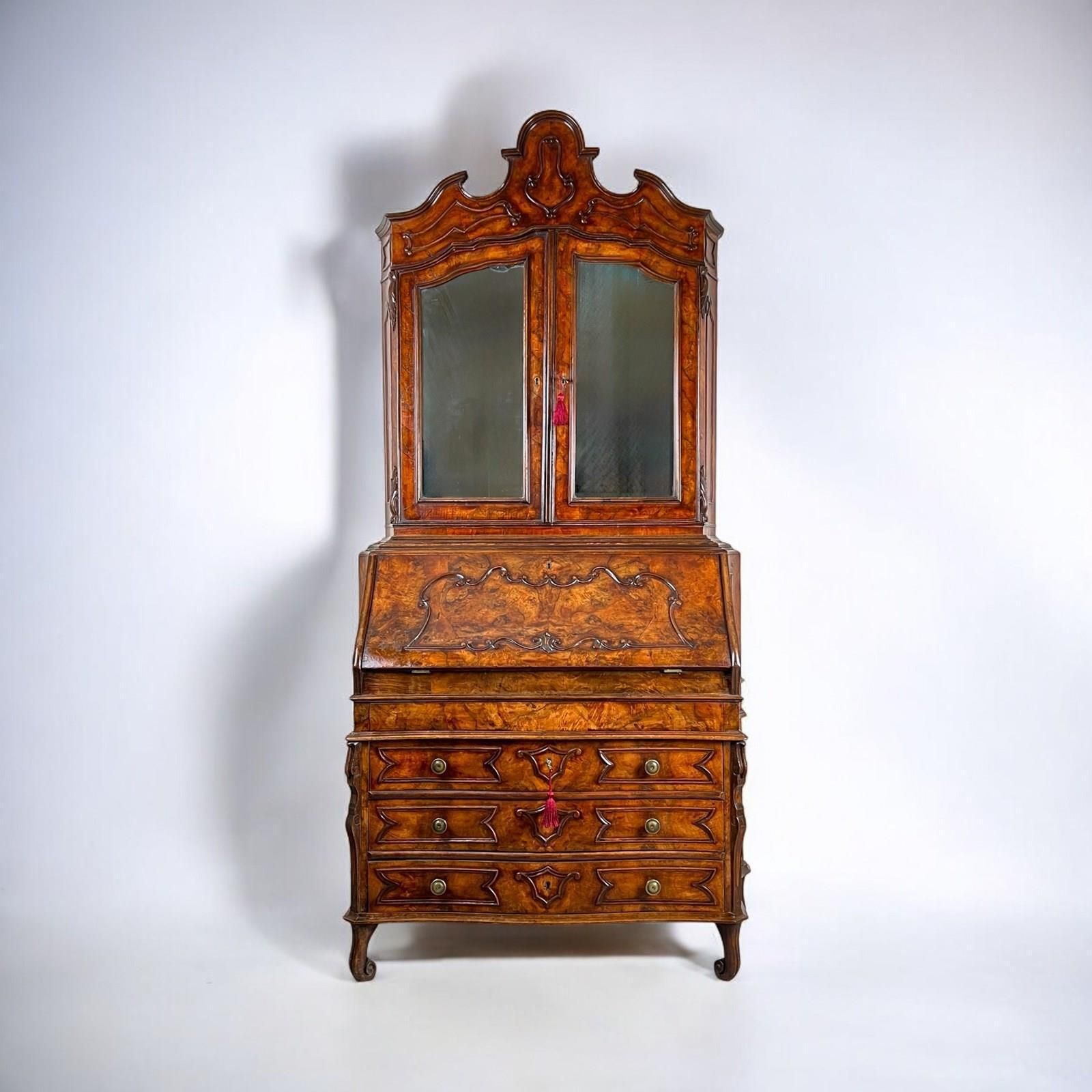 A 19th Century Venetian Mirrored Bureau Bookcase In Briar Wood