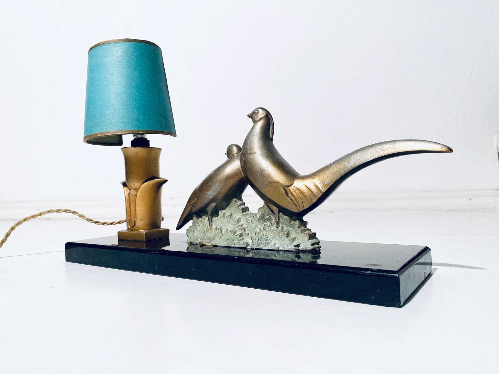 Art Deco Vintage Table Reading Lamp With Pheasants / French Interior photo furniture