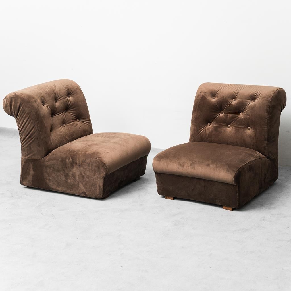 Pair Of Brown Velvet Armchairs 70s Vintage Modernism
