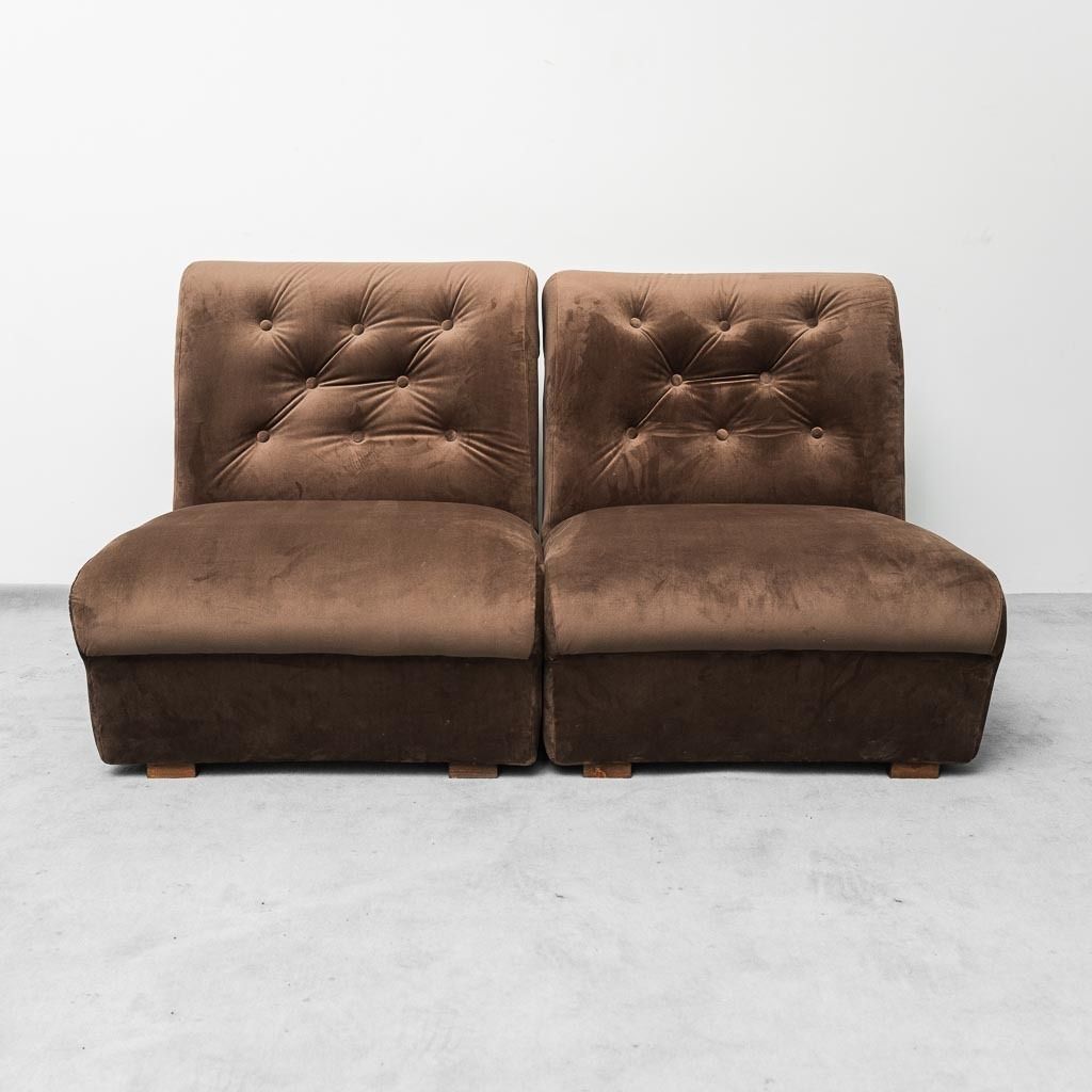 Pair Of Brown Velvet Armchairs 70s Vintage Modernism photo 525.0