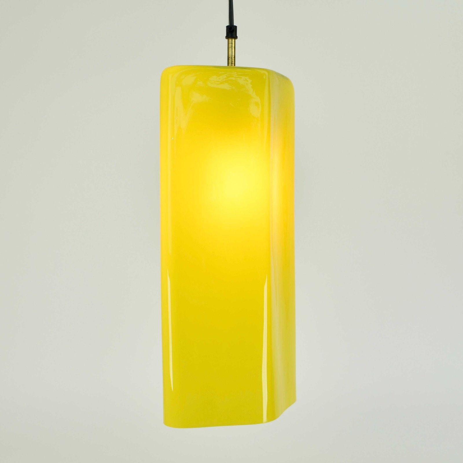 Rare 1950s Murano Glass Pendant Light Massimo Vignelli Vistosi Venini | Rhomboid Diamond Yellow Ceiling Lamp Mid Century Modern Vintage photo for sale