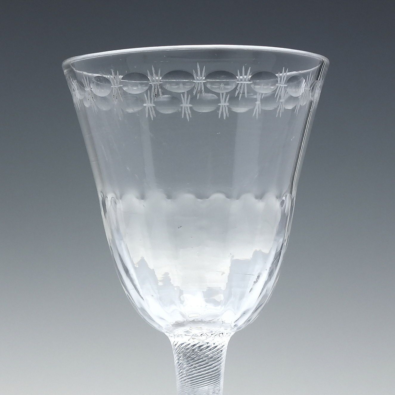 18th Century Incised Twist Wine Glass C1755 photo for sale